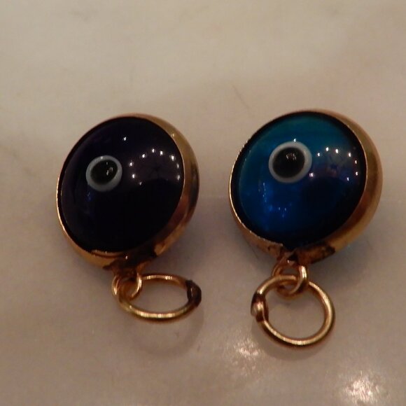 Lot of Two Handmade Glass Blue Evil Eye Charms - Picture 1 of 4
